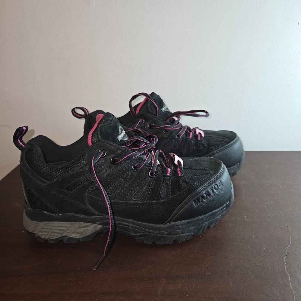 Carbon Athletic Shoes with Black and Pink Accents